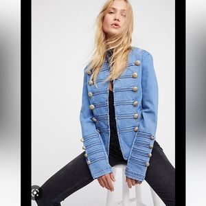 Free People Fitted Denim Military Jacket